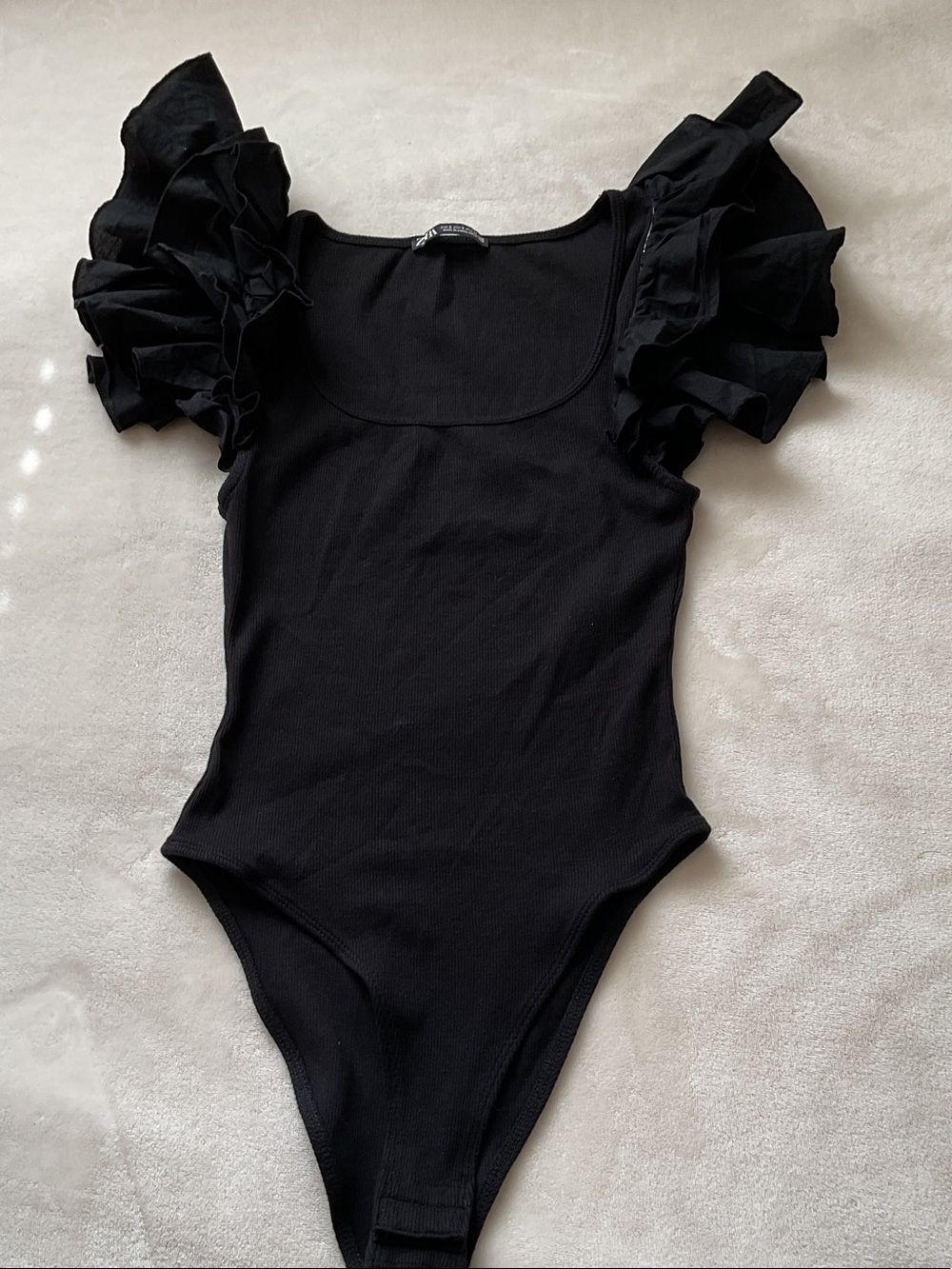 Zara Black Ruffle Sleeve Kids One-Piece Bodysuit
